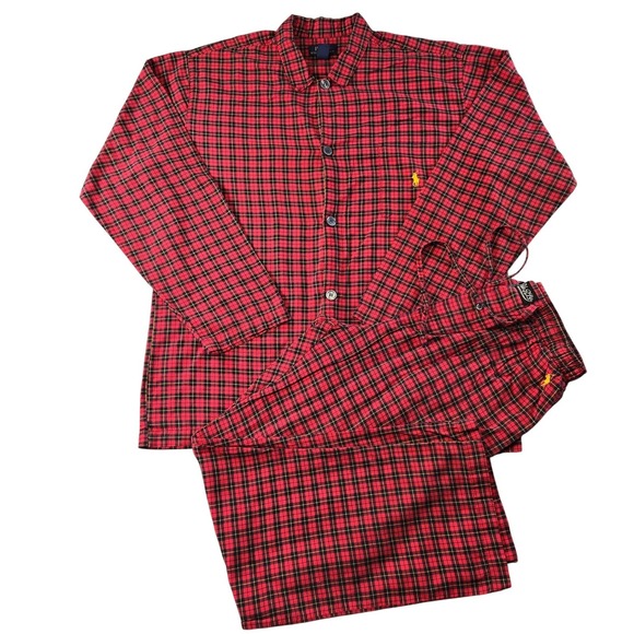 Polo Ralph Lauren Other - Polo Ralph Lauren Pajama Set Mens M Red Plaid Flannel 2 Piece Sleepwear